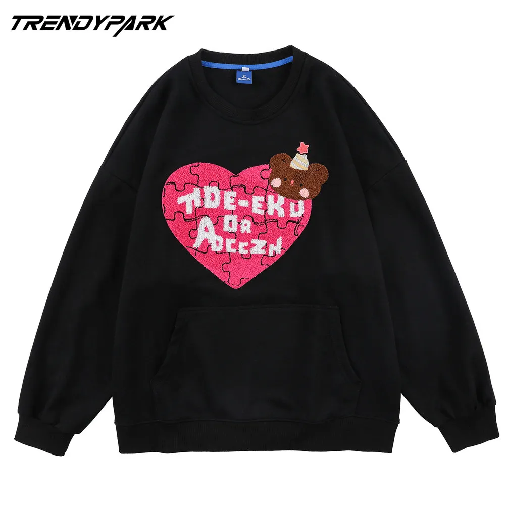 

Men's Sweatshirt Cute Puzzle Pink Heart Print Streetwear Harajuku Pullover Cotton Autumn 2021 Oversized Sweat Shirt Hoodie