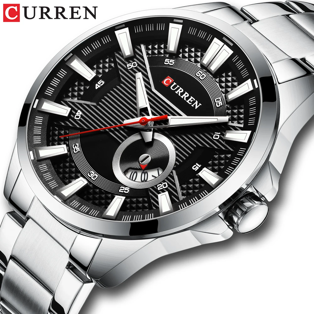

Silver Black Watches Men's Top Brand CURREN Fashion Causal Quartz Wristwatch Stainless Steel Band Clock Male Watch Reloj Hombres