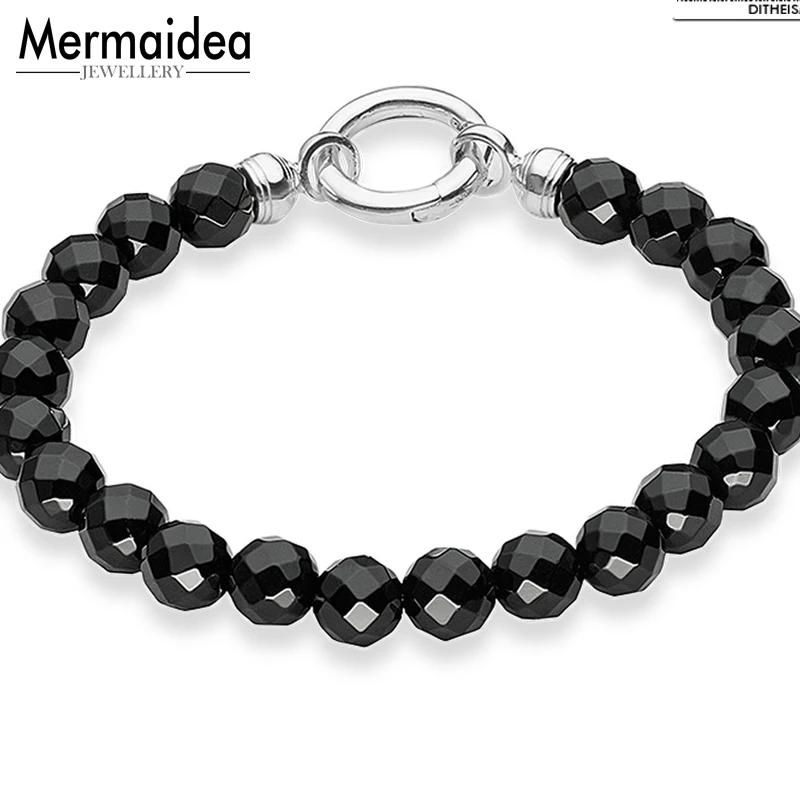 Классические браслеты с черными бусинами из оникса новинка 2020 посеребренные