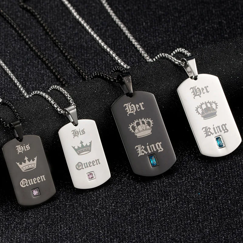 Ее король/его королева собачья бирка из нержавеющей стали парная Подвеска