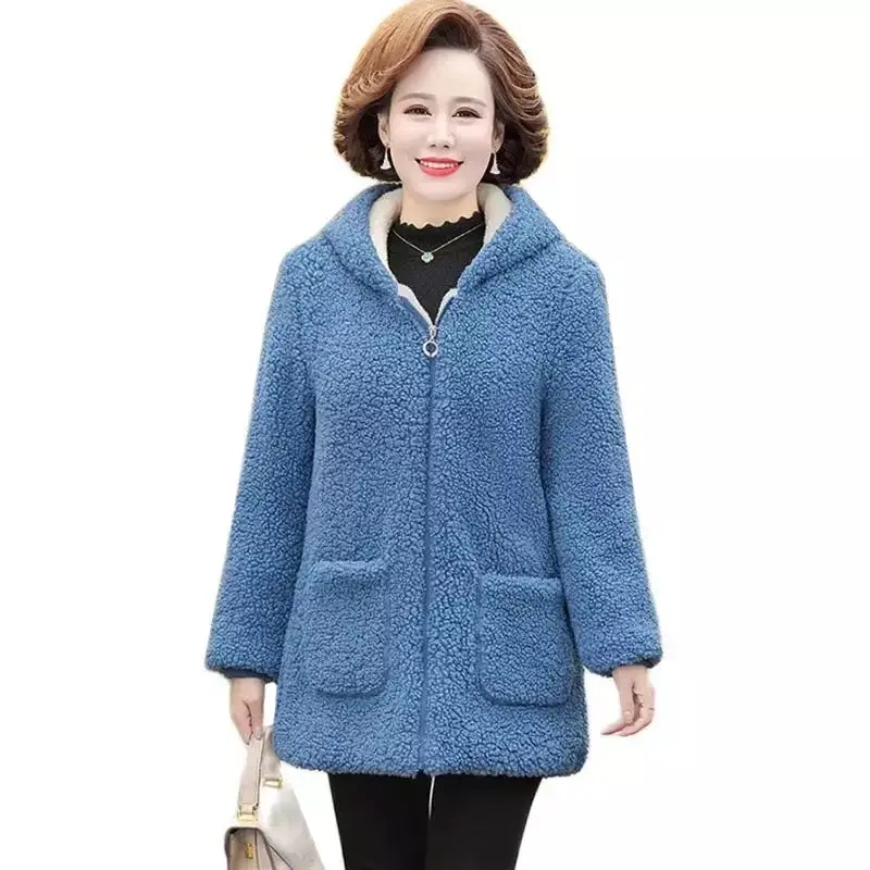 Winter Women Jacket 2023 New Lambswool Plus Velvet Cotton Coat Female Overcoat Hooded Warm Lady Outerwear Mother Clothes 4XL 5XL enlarge