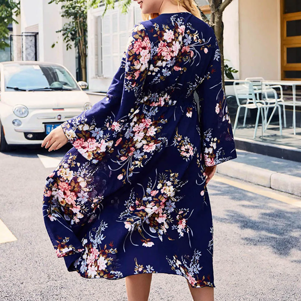 Женское платье макси с принтом FADZECO сексуальное большого размера плюс v образным