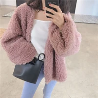 woman coat jacket synthetic cropped mink faux women fur jaket top trim coat open stitch fashion loose pink fluffy faure outwear