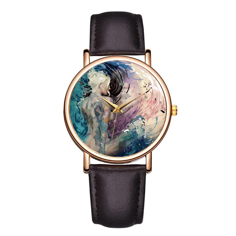 Модные Повседневные Цвет изображение воды с зеркальным эффектом(вид сзади) Элитная одежда кварцевые часы с ремешком