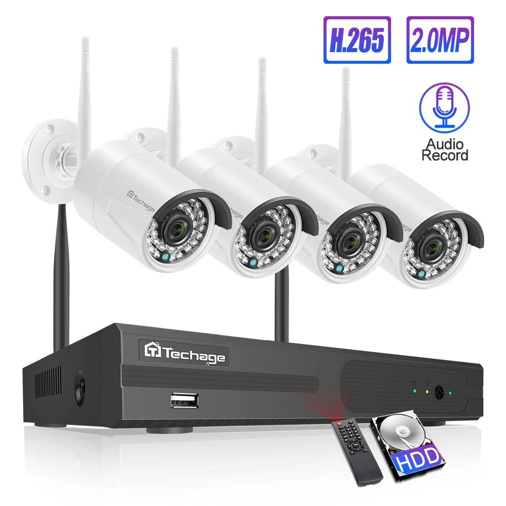 Techage 4CH 1080P беспроводная камера безопасности NVR система 2MP HD Wifi наружная внутренняя камера видеонаблюдения Аудио запись звука комплект наблюдения