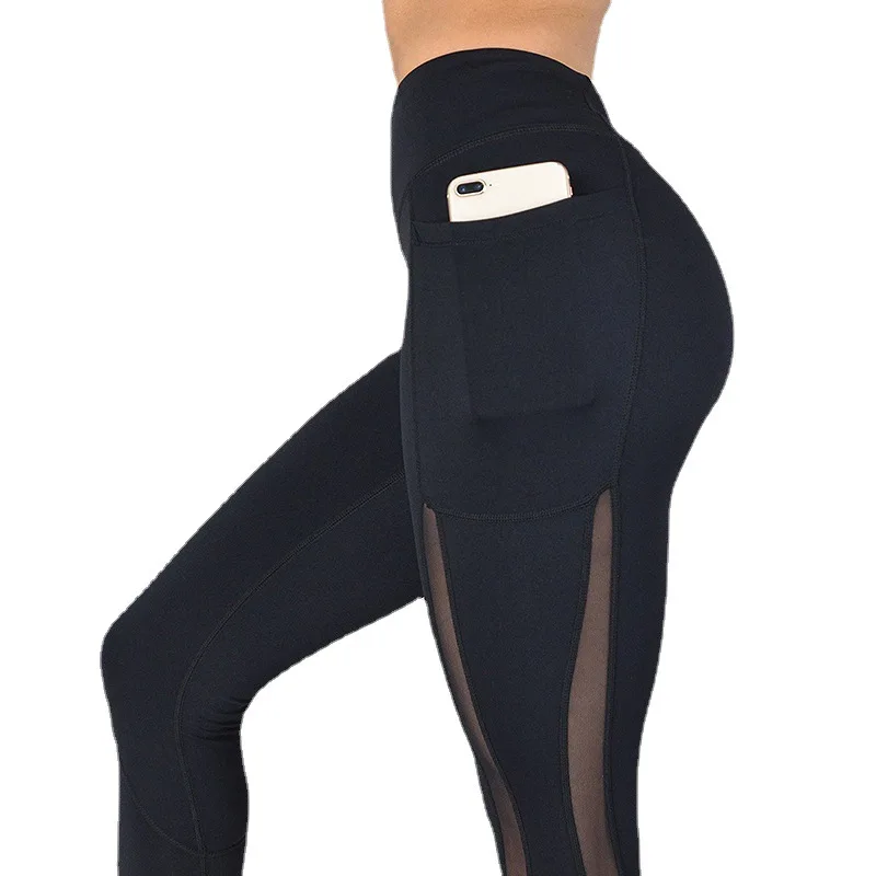 

New European and American Quick-drying Mesh Stitching Hip-lifting Nine-point Running Sports and Leisure Fitness Leggings Women
