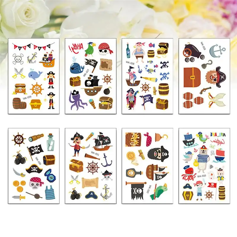 16 шт татуировки стикер одноразовые мультфильм пиратский дизайн стильный