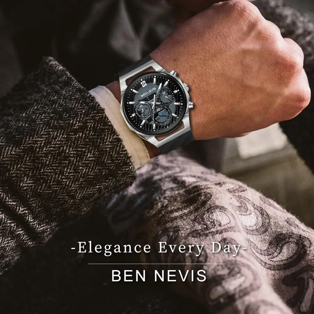 

Ben Nevis Brand Foreign Trade Popular Business Curved Shell Men's Multi-Functional Three Eyes Real Six Needle Watch Man