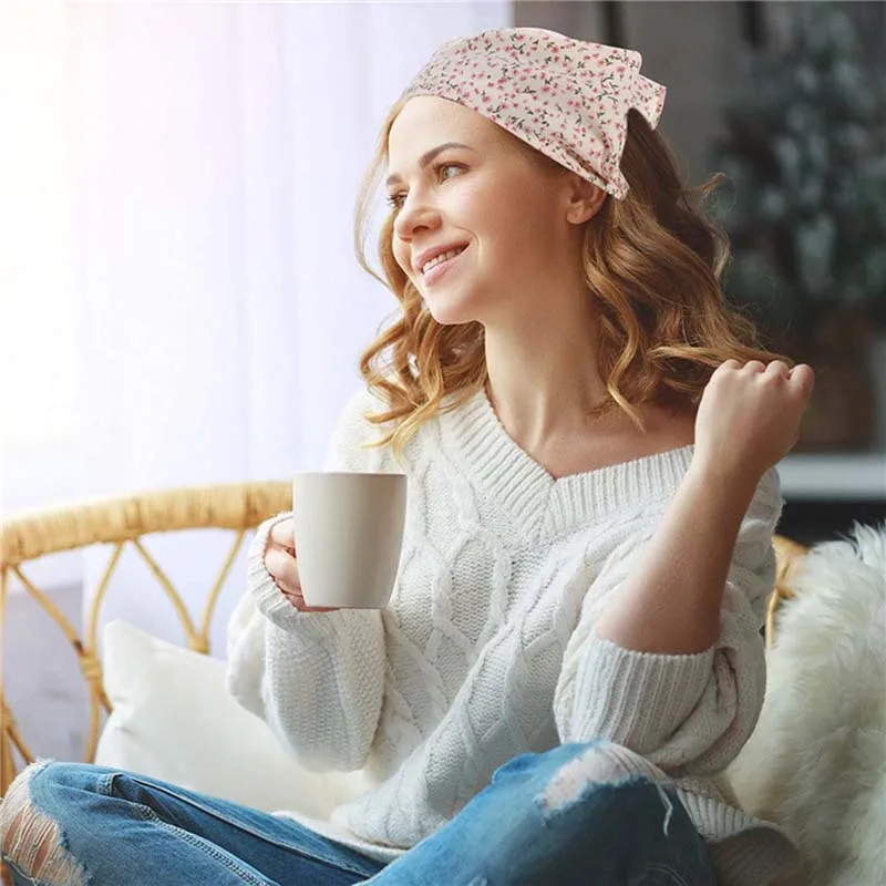 

Oaoleer Woman Printted Triangle Bandanas Women Elastic Hairband Flower Bandage Headband Turban Bohemian Girls Hair Accessories