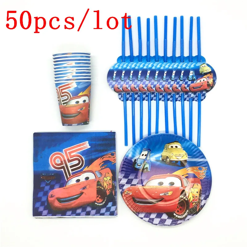 BeiPanZhiXi 50pcs Мультяшная Автомобильная тематическая конструкция 50 шт/80 шт молния McQueen бумажная посуда для детского праздника в честь Дня Рождения украшения для мероприятий вечерние принадлежности - Цвет: BeiPanZhiXi 50pcs