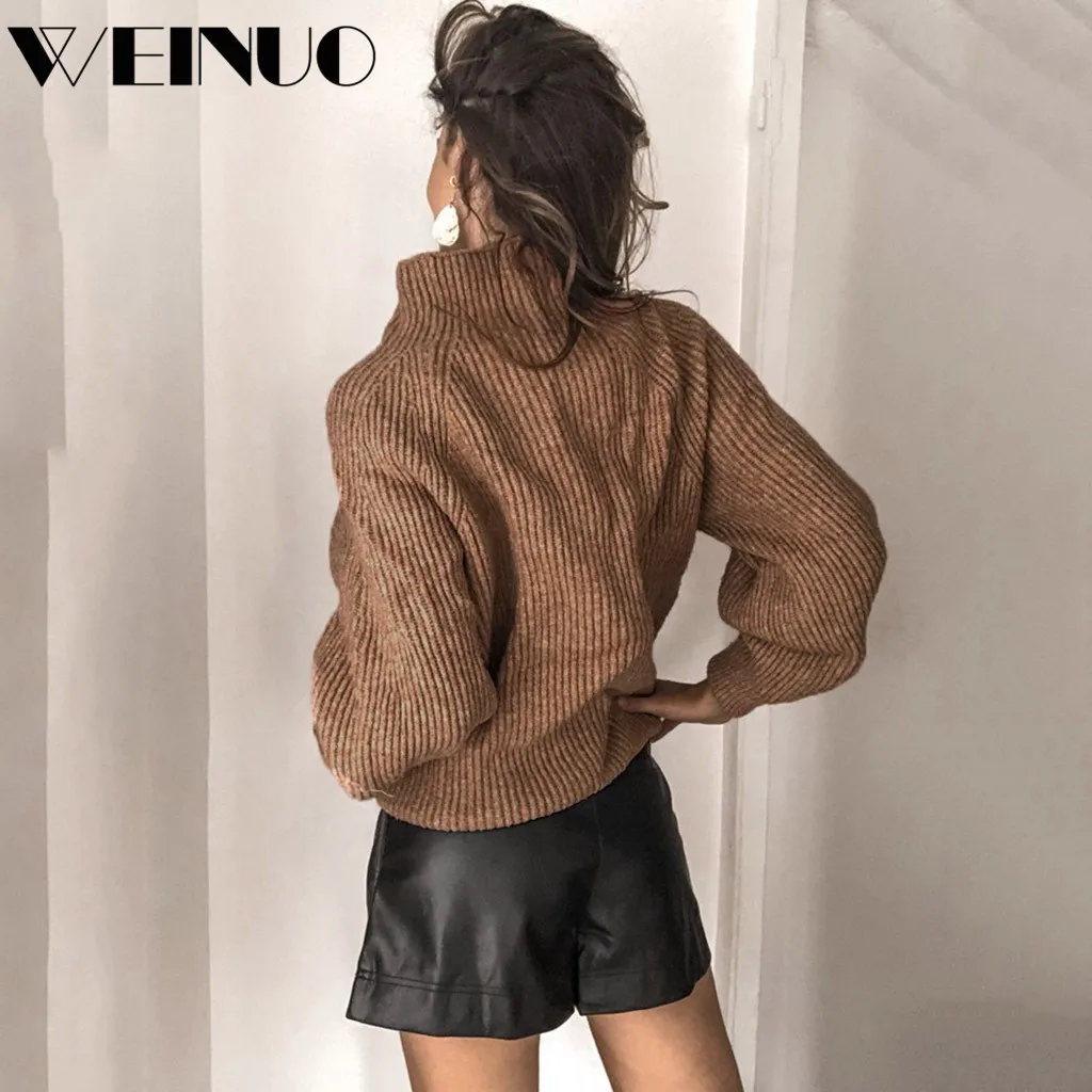 Женский вязаный свитер свободная однотонная водолазка Толстый Пуловер зима 2019 |