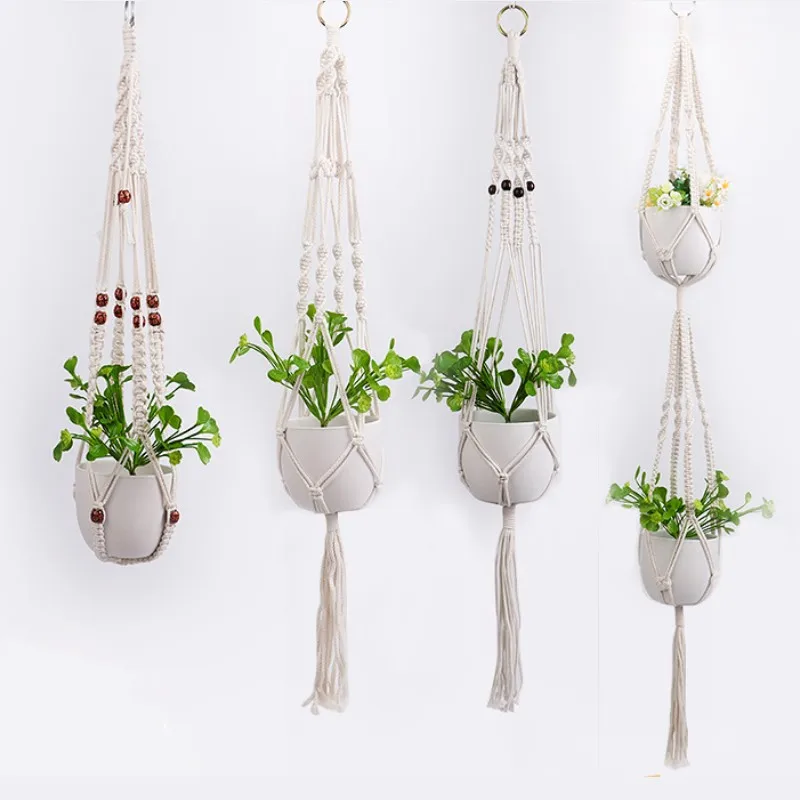 Фото Ручной работы подвесные корзины Подвеска для растений из макраме держатель