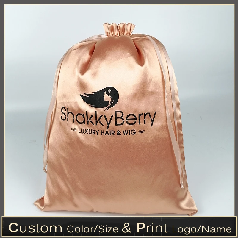 

Custom Logo silk satin packing bags Virgin Hair HandBag Shoes Clothes Travel storage Beauty Case Drawstring Packaging Bag 20pcs/