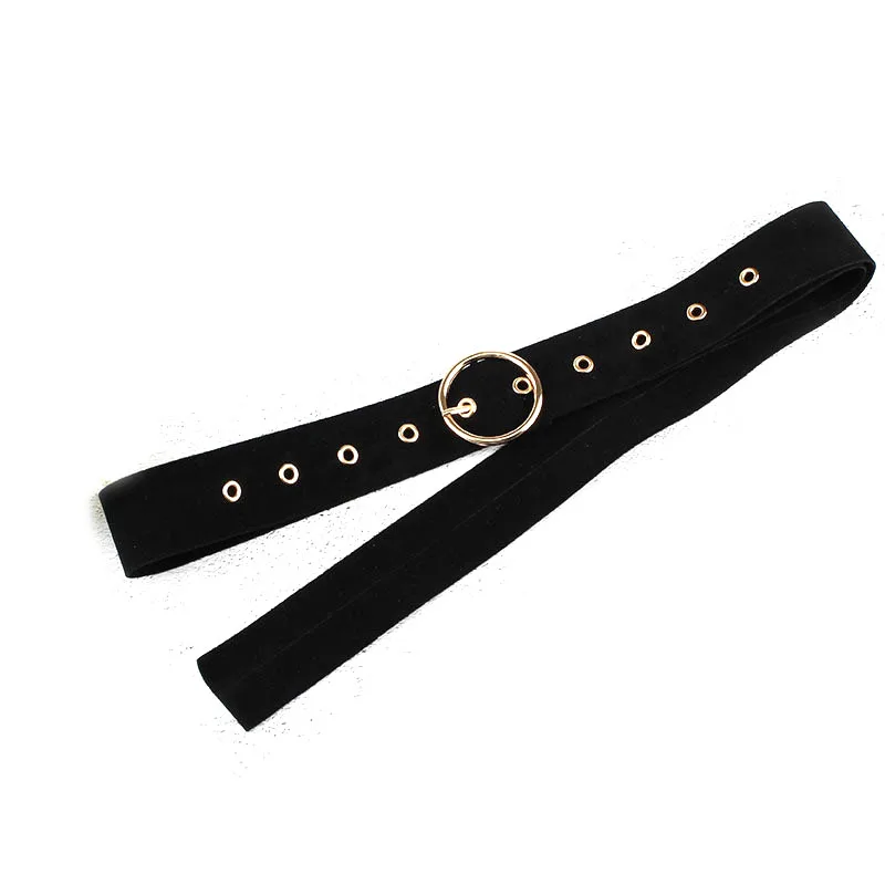 Fashion Rivet Eyelt Geometric Metal Buckle Pin belt Women Wide Black Velvet Fabric Waist Strap Lady Dress Jeans Pants Waistband  - buy with discount