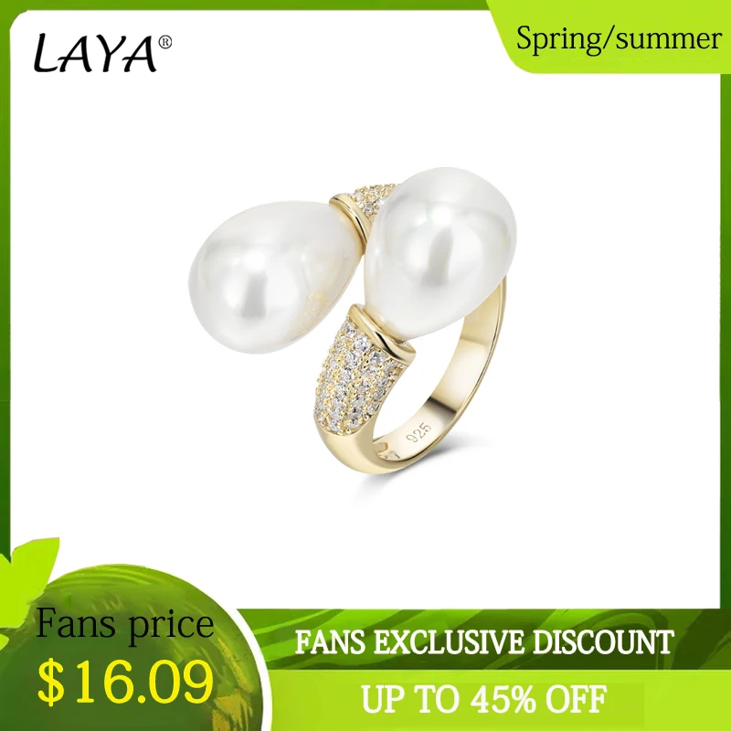 

925 Sterling Silver Adjustable Double Pearl AAAAA Zirconium Ring For Women Engagement Party Anniversary Gift Jewelry 2021 Trend