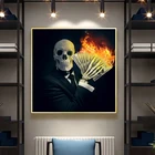 Картина на холсте джентльмена мрачного Жнеца, плакат с изображением сжигающего доллара, Современная Настенная картина для гостиной, украшение для дома