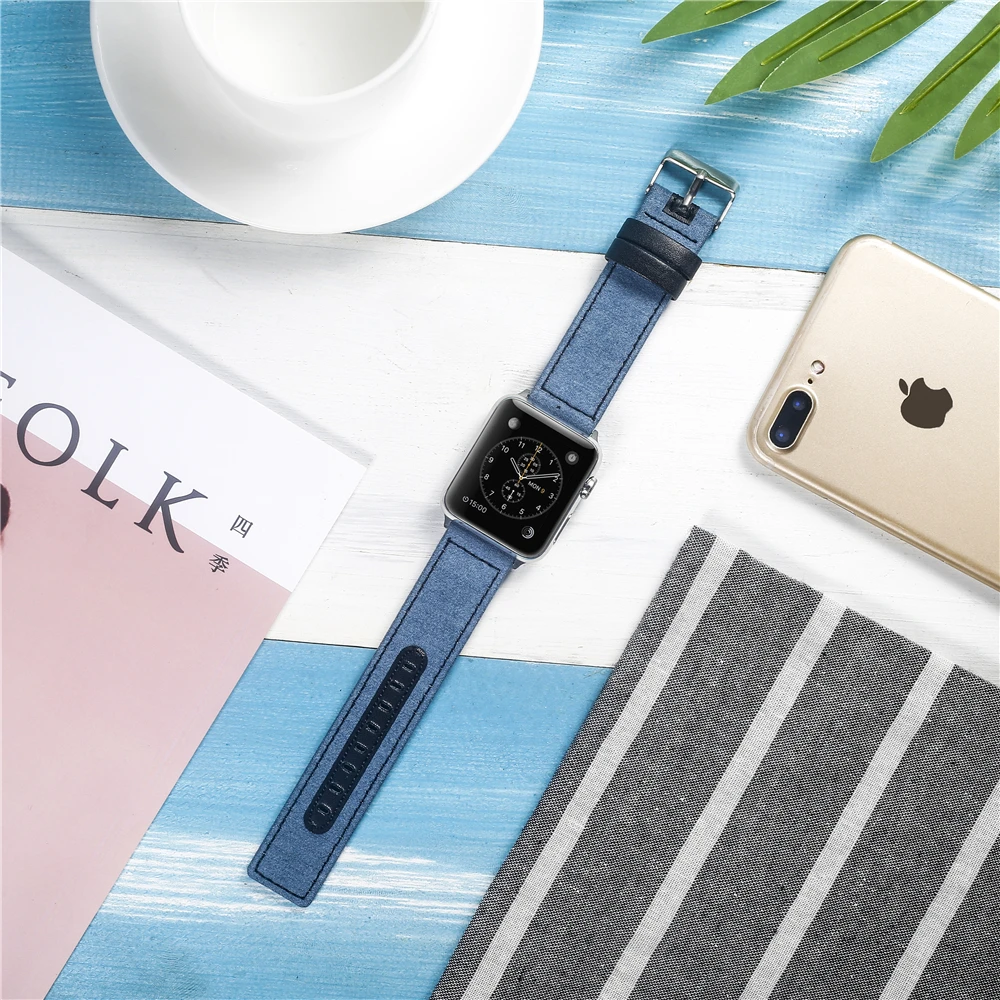 Холщовый ремешок для часов для Apple Watch 38 мм 42 мм 40 мм 44 мм нейлоновый кожаный ремешок для часов браслет для iWatch Series 5/4/3/2/1