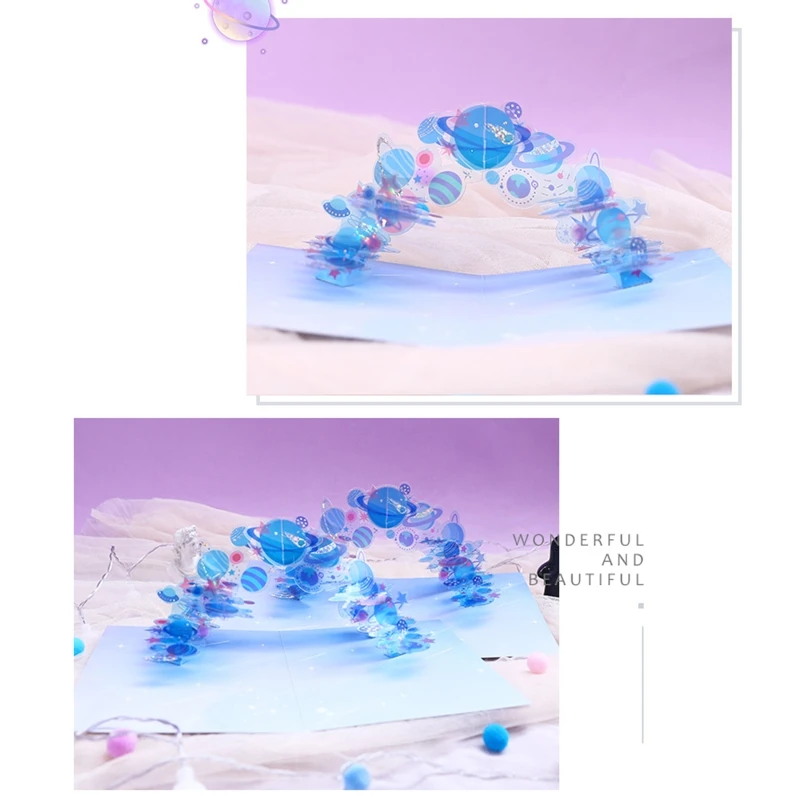 

3D Pop-up Christmas Crystal Planet Greeting Cards Happy Birthday Postcards Invitations with Envelope H051