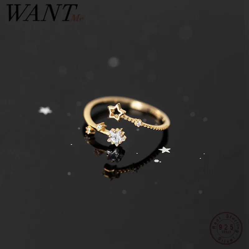

Женское Открытое кольцо WANTME, из серебра 925 пробы, с романтической звездой из циркония, простое очаровательное позолоченное Ювелирное Украше...