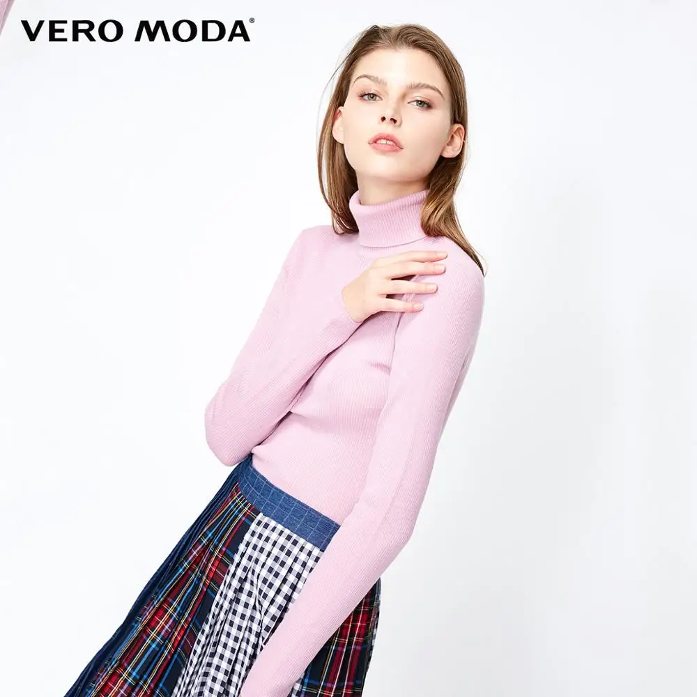 Lt. pale ling flower Vero Moda водолазка Осень узкого кроя из шерсти минималистский хлопкового трикотажа, вязаный свитер с высоким, плотно облегающим шею воротником для женщин | 318324522 - Цвет: Lt. pale ling flower