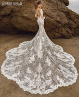 newest wedding dress mermaid lace deep v neck neckline full sleeves chapel train plus size bride gown 2021 vestidos de novia