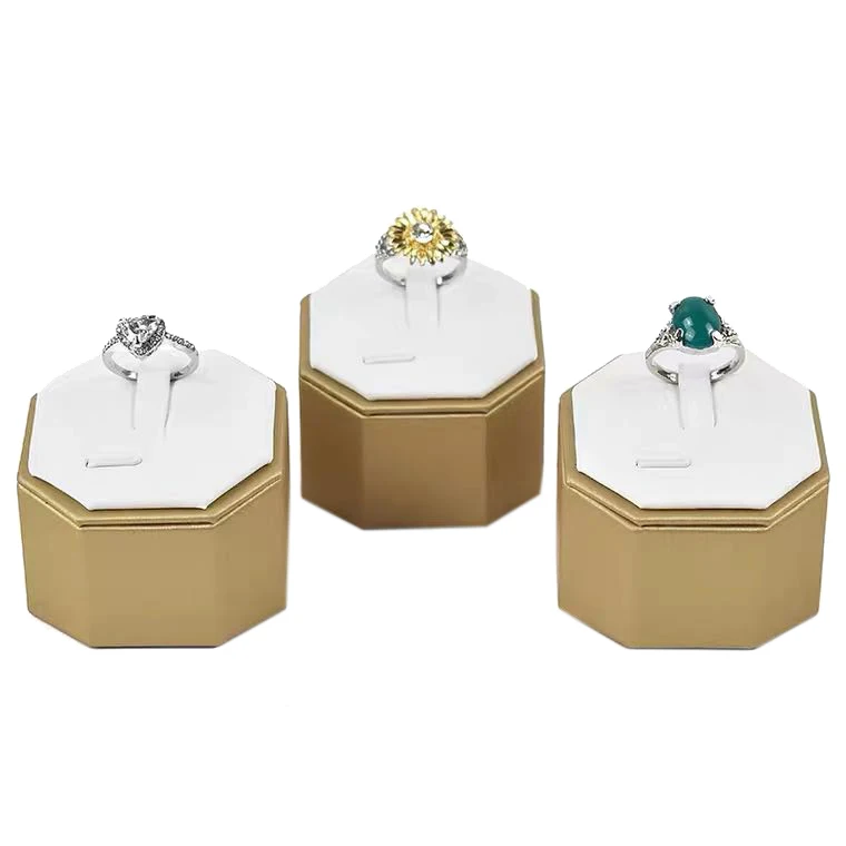 

3 Pcs Ring Display Stand Jewelry Brushed PU Octagonal Ring Display Box Decoration Jewelry Photography Photo Props White