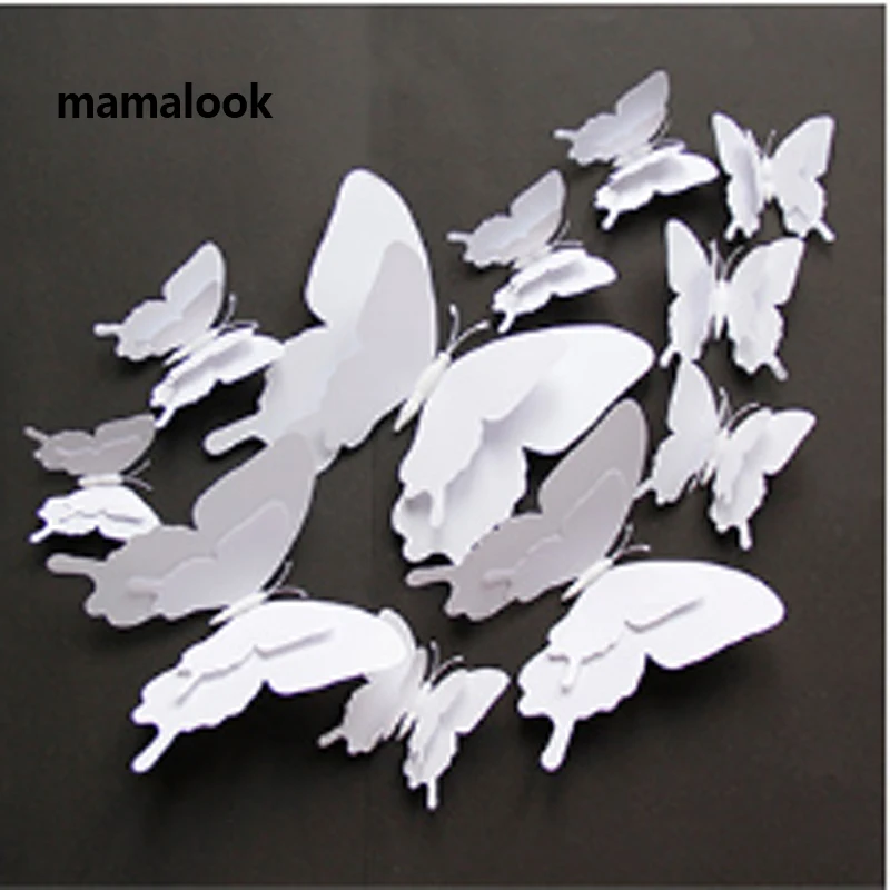 

Large size 12pcs / set 3D double layer white butterfly Wall sticker home decoration18cm butterflies wall magnet fridge stickers