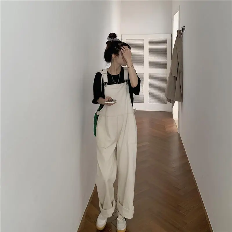 Women Cargo Jumpsuits Full Length Harajuku Loose Students All-match Preppy Chic High Waist Leisure Pockets Overalls Fashionable |