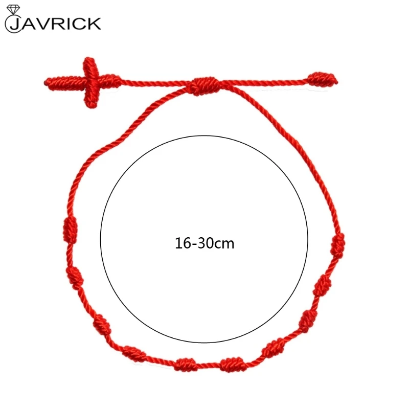 12 шт. Тибетский браслет из красного шнура Регулируемый Каббала 7 узел нить крест