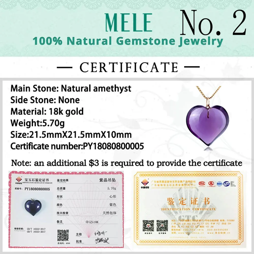 Женский и мужской кулон с натуральным аметистом в форме сердца из натурального
