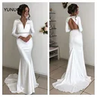 YUNUO, Простые Свадебные платья с длинным рукавом, платье для невесты с V-образным вырезом, женское платье, свадебное платье со шлейфом