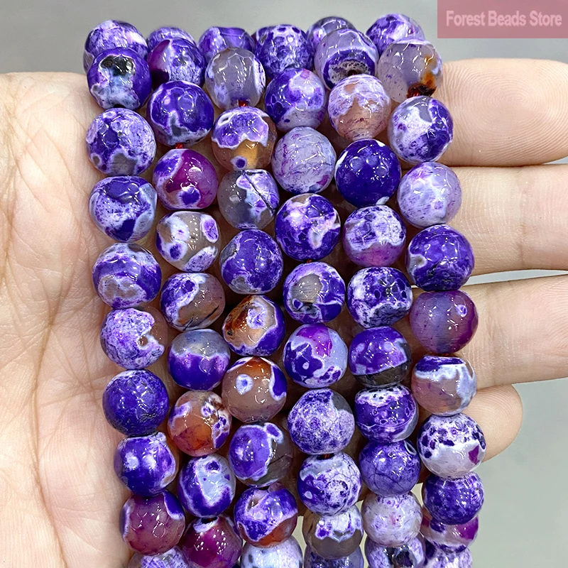 

Faceted Purple Frost Dream Fire Dragon Veins Agates Round Beads Diy Bracelet Ring Earrings 15'' Strand 10mm for Jewelry Making