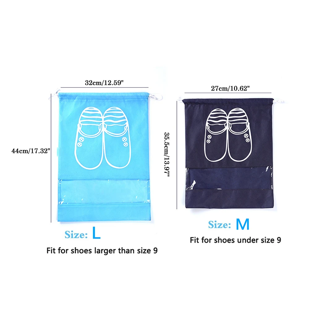 

Portable Shoe Bags Waterproof Dust-proof Drawstring Bag Travel Shoe Storage Bags Organizer with Transparent Window