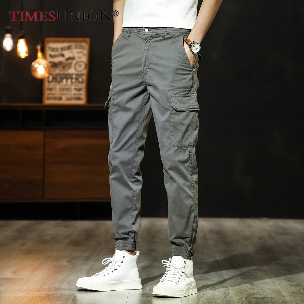 

American Retro Craft Cargo Pants Letter Embroidery Work Pants Men Pure Cotton Stretch Casual Trousers Men