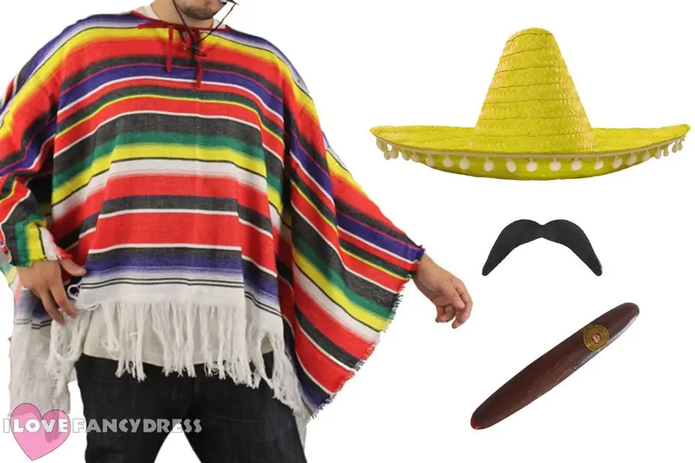 Мексиканский мужской костюм пончо сомбреро Таш сигара дикий Западный бандит