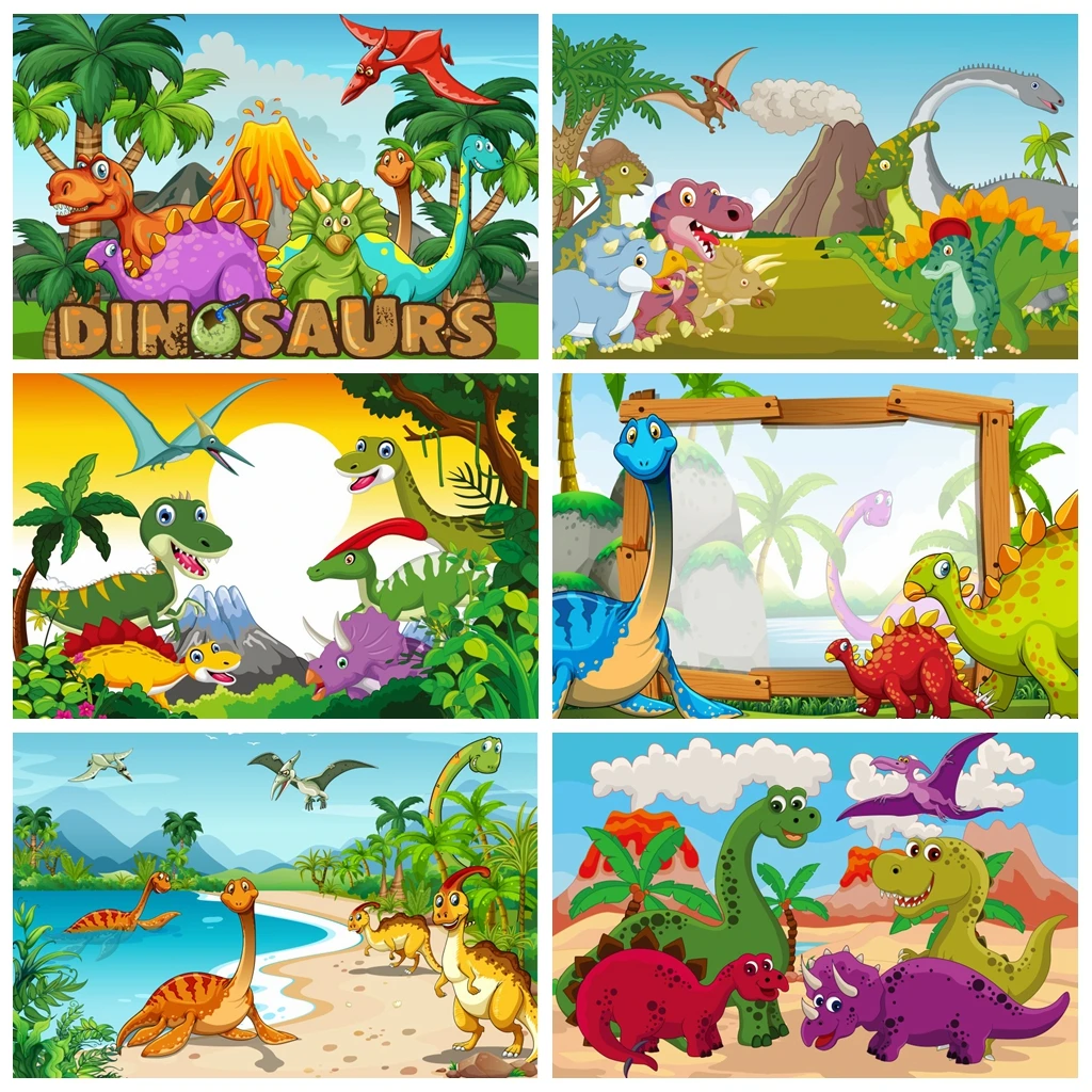 

Laeacco Jurassic Jungle World Dinosaur Birthday Party Backdrops Baby Shower Poster Customized Portrait Photography Backgrounds