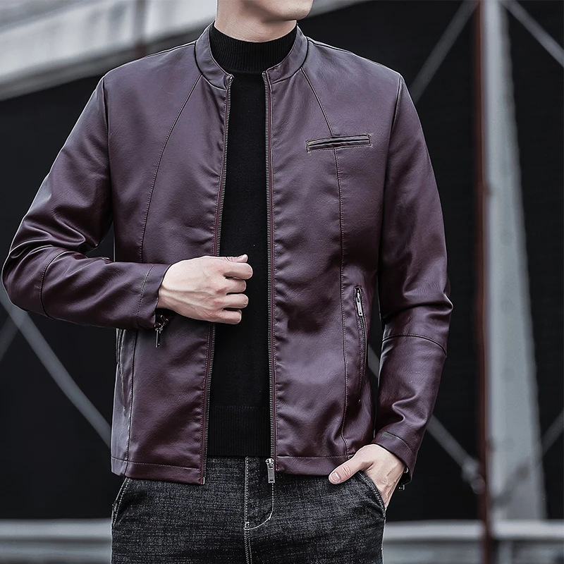 

2021 New Fashion Autumn Male Leather Jacket Plus Size 4XL Black Brown Mens Stand Collar Coats Leather Biker Jackets，YL603