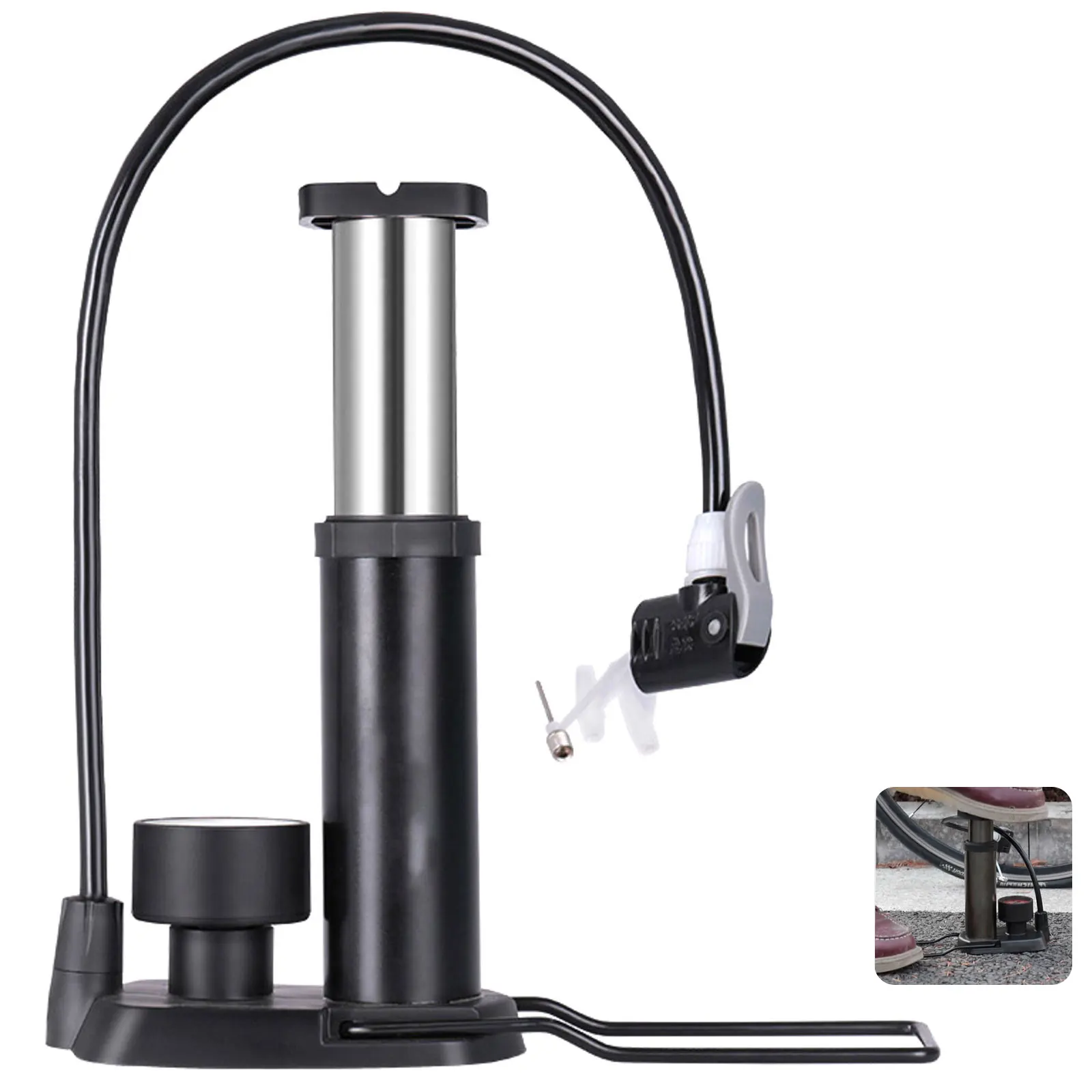 

High Pressure Bicycle Portable Pump Ultra Light Bicycle Pump Hose With Pressure Gauge 120 Psi Bicycle Pump Bicycle Supplies