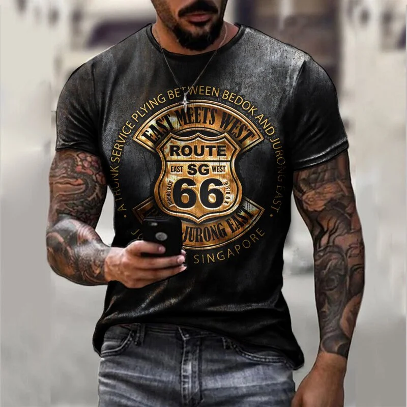 

Summer New Mens T Shirts Oversized Loose Clothes Vintage Short Sleeve Fashion 66 Letters Printed O Collared Tshirts For Men