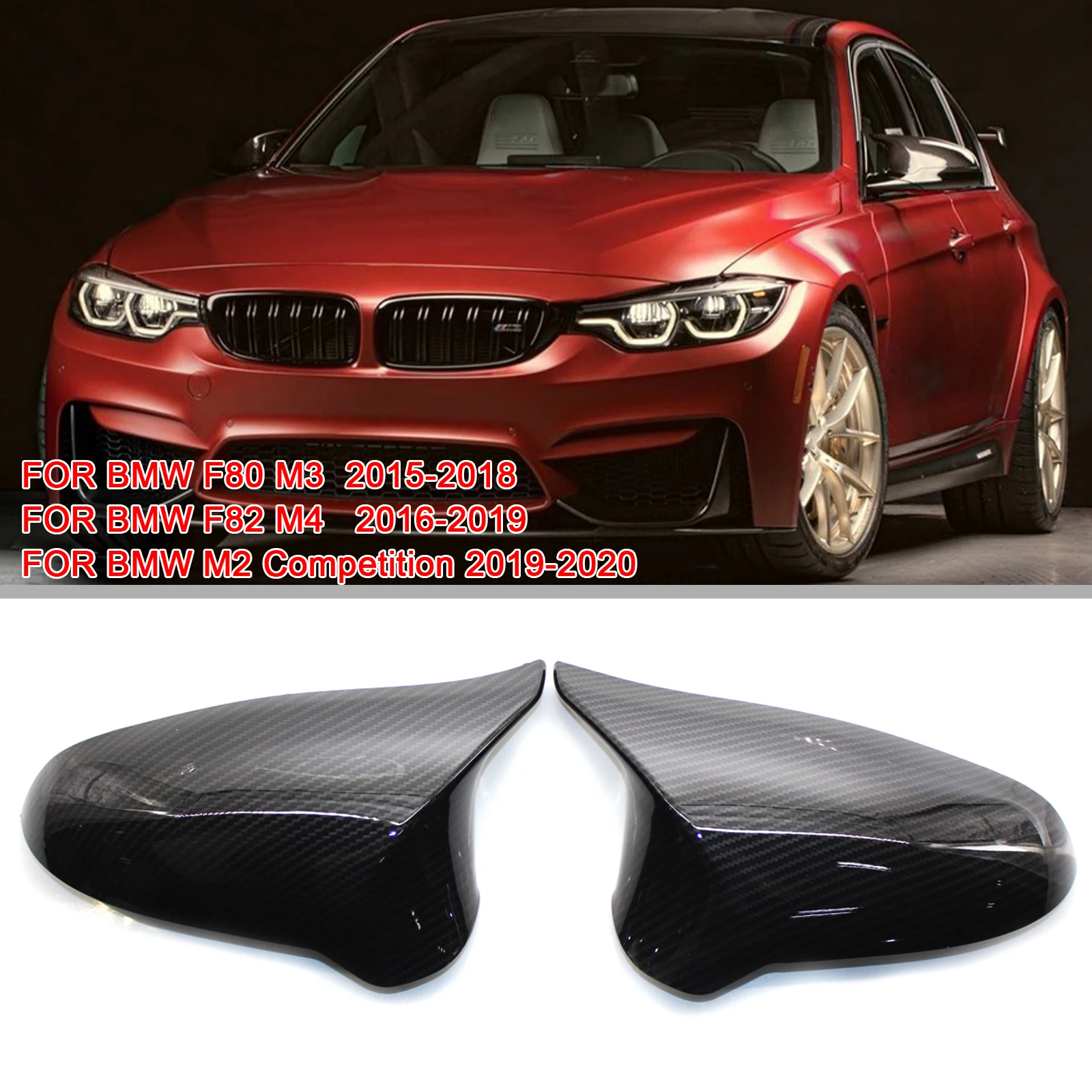 

1Pair Mirror Cover Car Door Side Wing Rearview Mirror Cover Caps Direct Replacement Glossy Black FOR BMW F80 M3 F82 M4 2015-2019