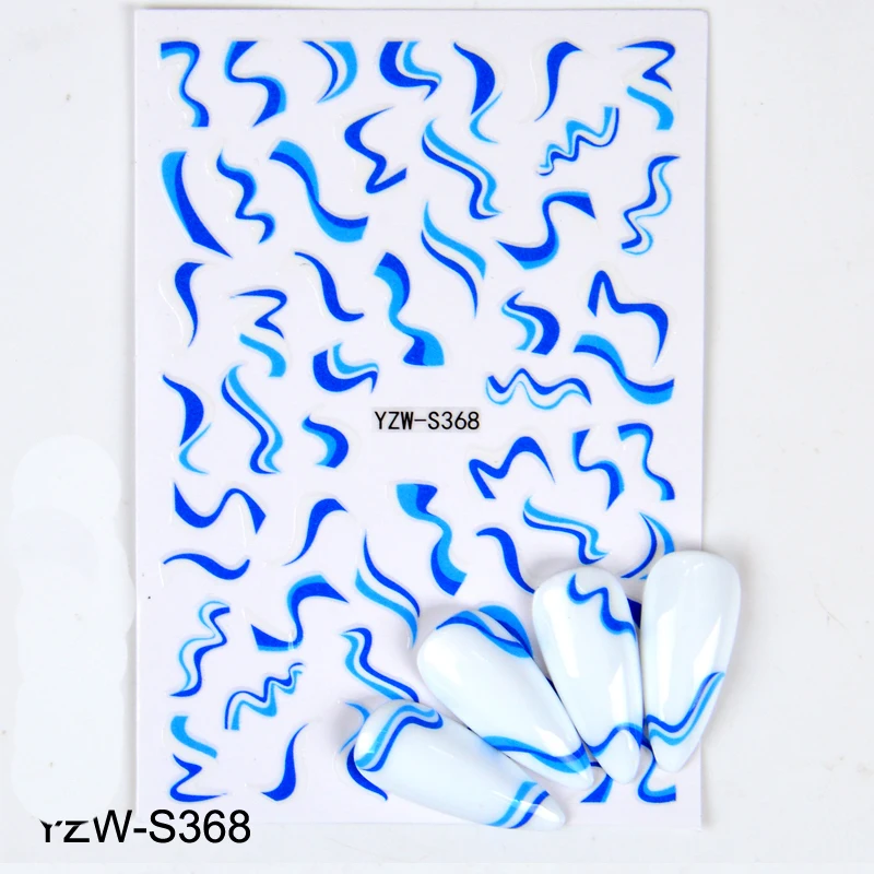 Новогодние 3D наклейки для ногтей синяя лента полосатая линия клейкие переводки