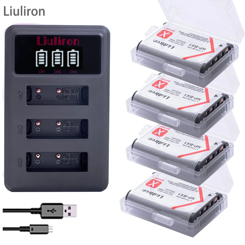 charger and 4battery 5x акумуляторная батарея NP-BX1 NPBX1 np bx1 батарея для sony DSC-RX100 DSC-WX500 HX300 WX300 HDR AS100v AS200V AS15 AS30V AS300 M3 M2 HX60 - Цвет: charger and 4battery