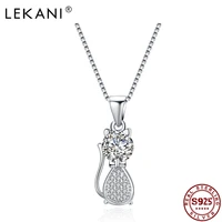 lekani 925 sterling silver girl pendant necklaces cute cat with cubic zirconia necklace for women anniversary fine jewelry new