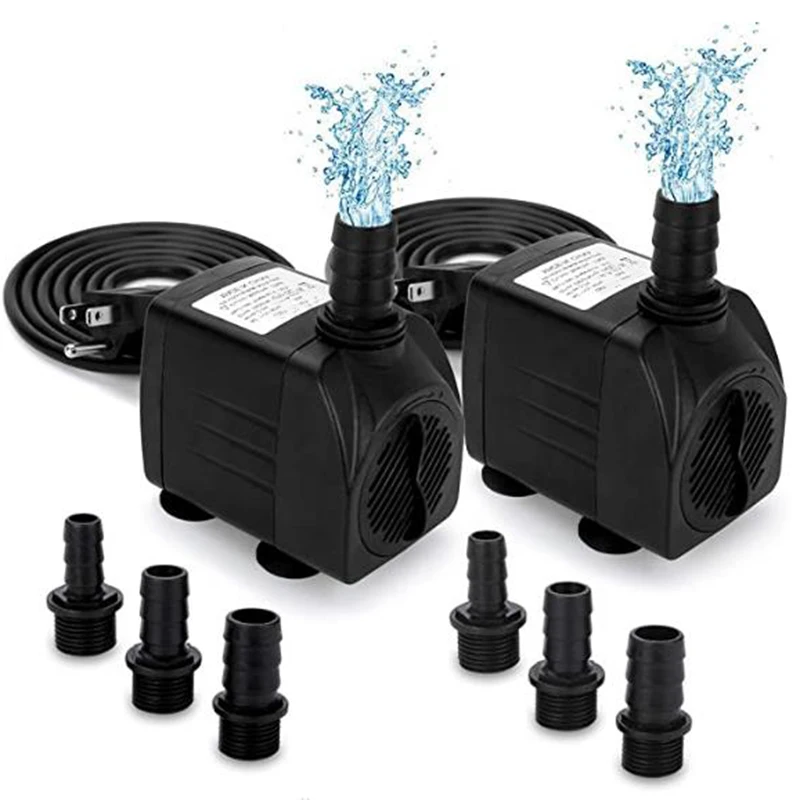 

Погружной насос 550 Гал/ч, 30 Вт, бесшумный водяной насос для фонтана, с высокой головкой 7,2 футов, 3 насадки, вилка стандарта США, 2 шт.