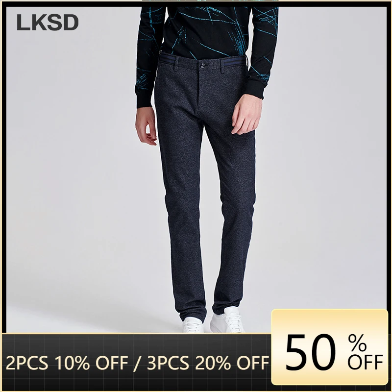 

Повседневные Простые мужские брюки LKSD для осени и зимы, модные Костюмные брюки, мягкие мужские брюки до щиколотки с высокой талией, U16190096