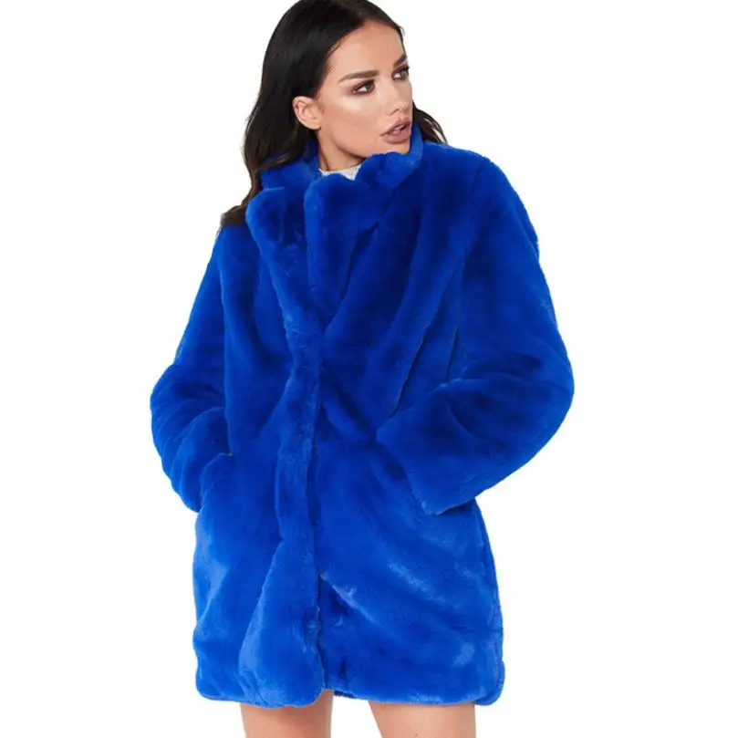 

Winter Hit Sale Women's Faux Rex Rabbit Fur Coat Fake Fur Jacket Loose Casual Outwear Long Sleeve Turn-down Collar Coat L1773