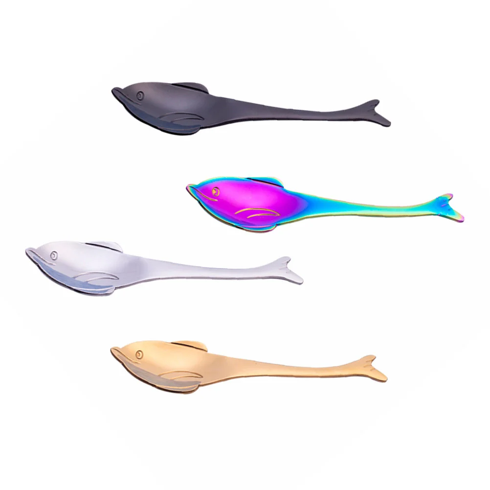 Stainless Steel Coffee Spoon Dolphin Soup Reusable Tea Scoop Stirring Sugar Dessert Cake (Silver) | Дом и сад
