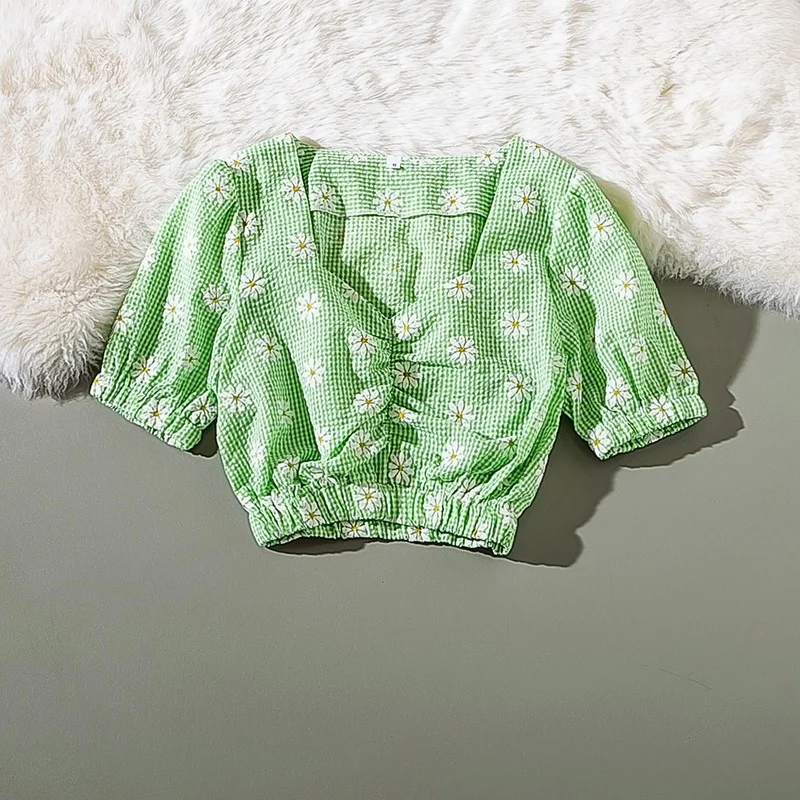 

Sexy Stylish Crop Tops 2021 New Short Sleeve New Korean Cottagecore Flower T-shirts for Women Summer Lady Daisy Short Tshirt Y2k