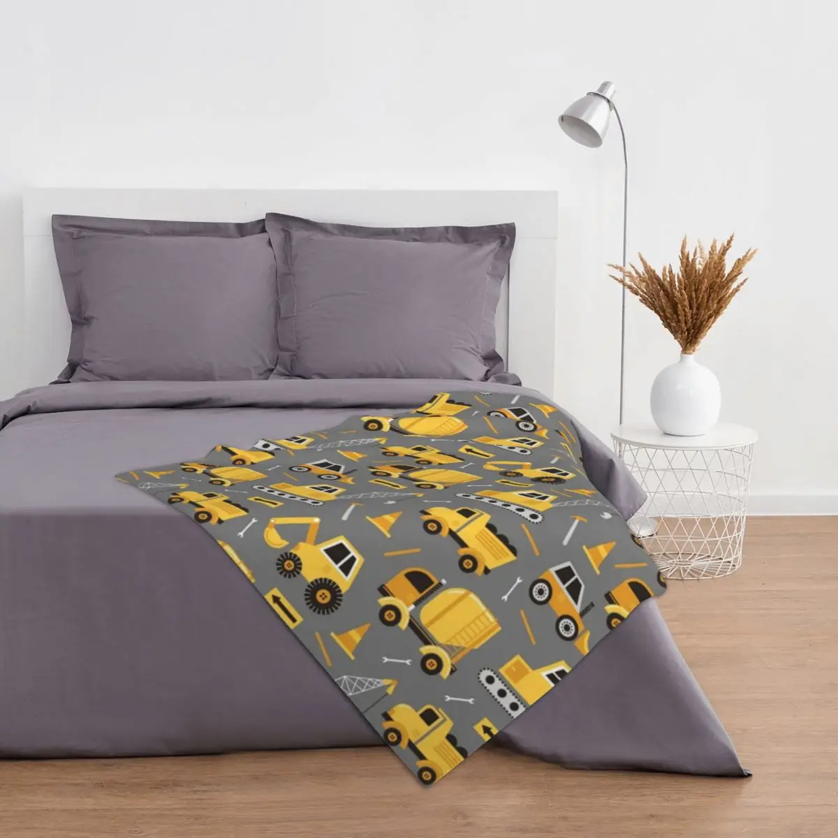 Строительные грузовики серое покрывало флисовое для кровати одеяло дивана