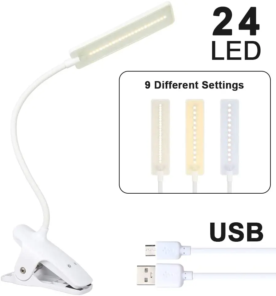 Клип на настольная лампа Led Настольная USB Перезаряжаемые для чтения книг